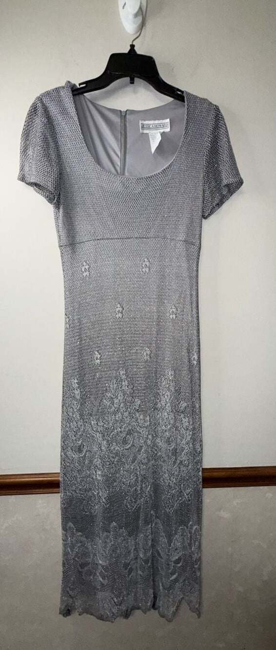 Jessica Howard Vintage Metallic Silver Lace Maxi Dress Size 8